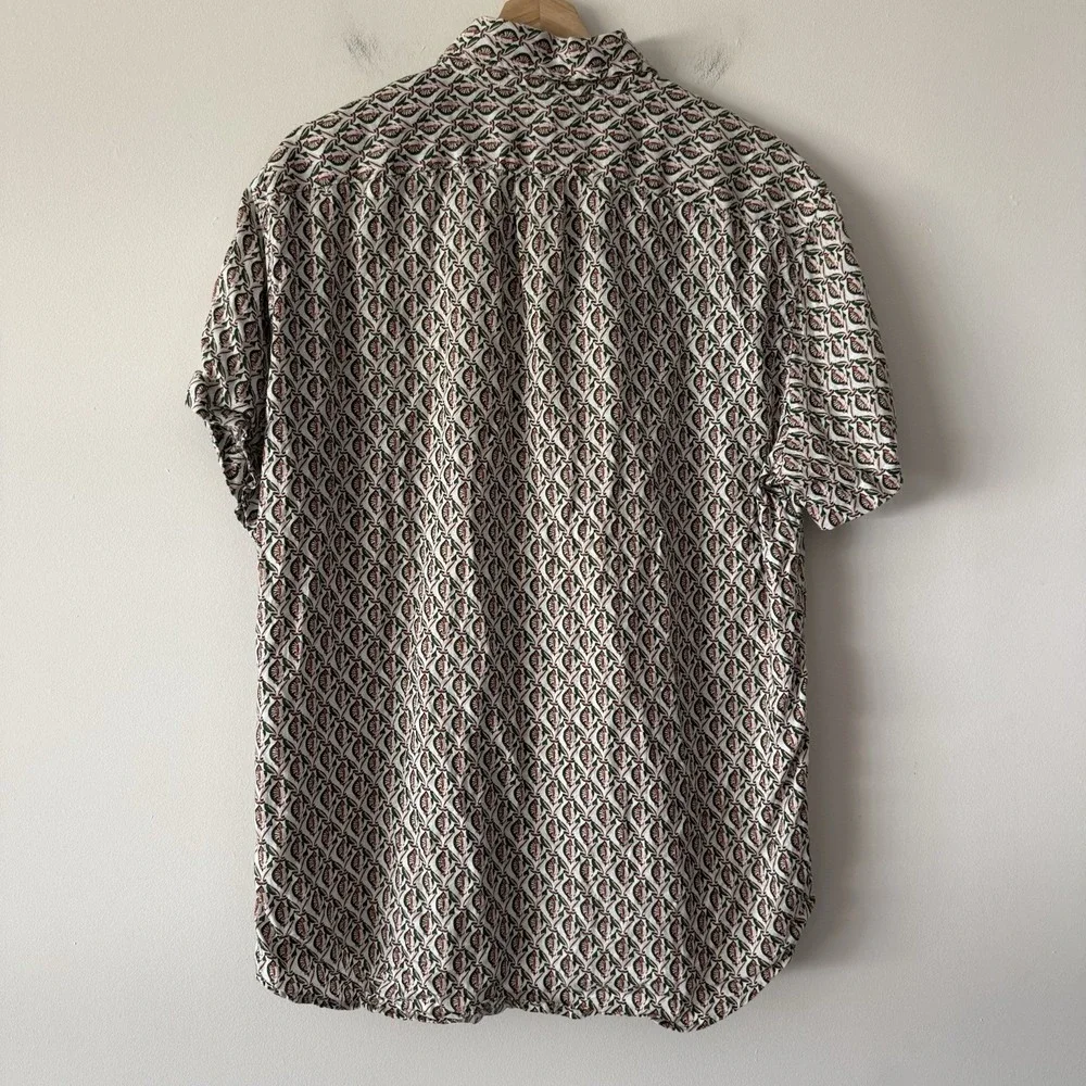 J.Crew Short Sleeve Linen Shirt Mens Large Abstract Block Print Button Up Color